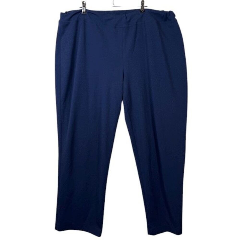 MING WANG Navy Blue Slacks Elastic Waist‎ Stretch Calf Slits XL Navy Blue XL
